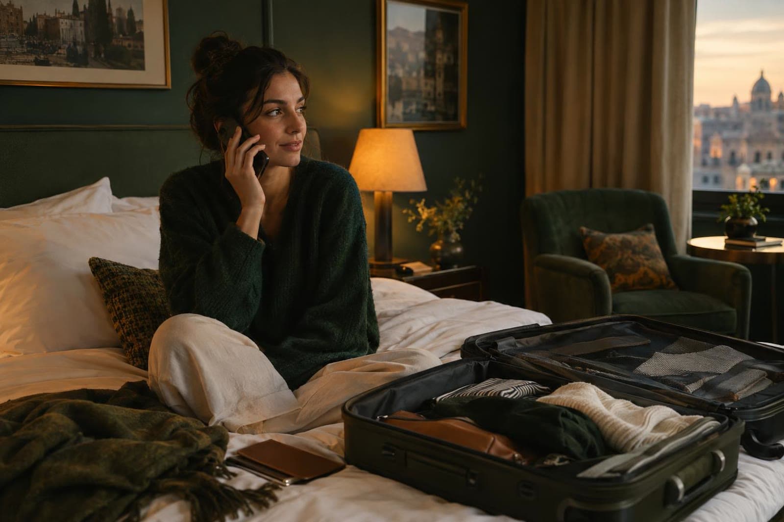 Traveller calling a hotel from the room